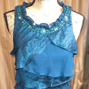 Tiered Ruffled Dress with Jeweled Collar